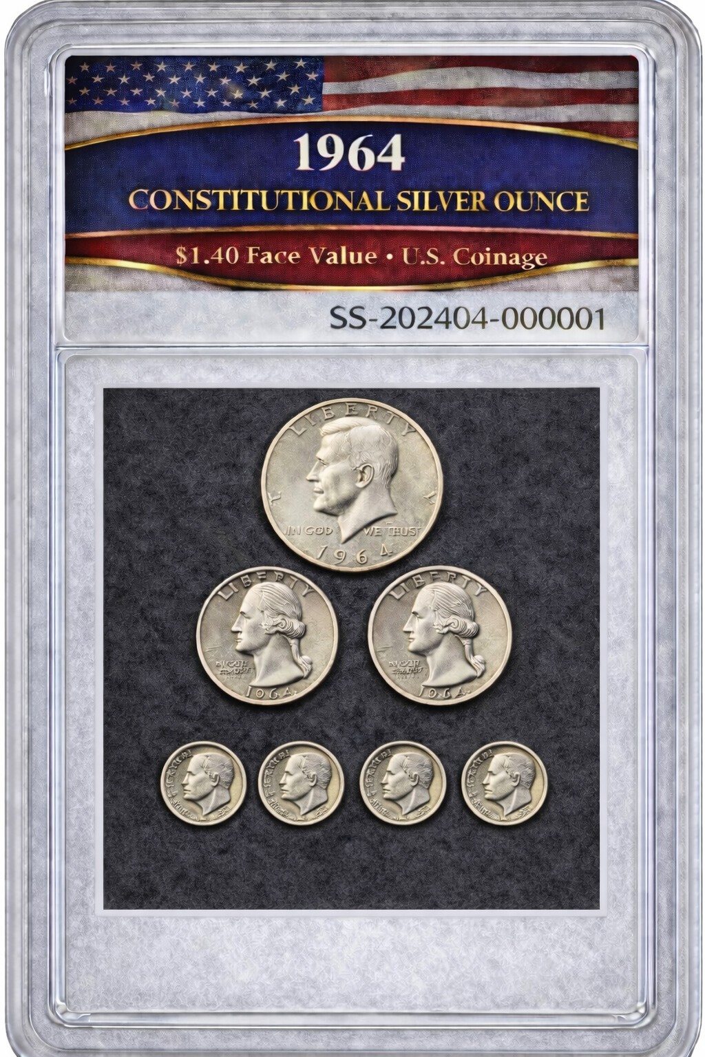 $1.40 Face Ounce‑Class — 1 Half + 2 Quarters + 4 Dimes (7‑Coin Build)