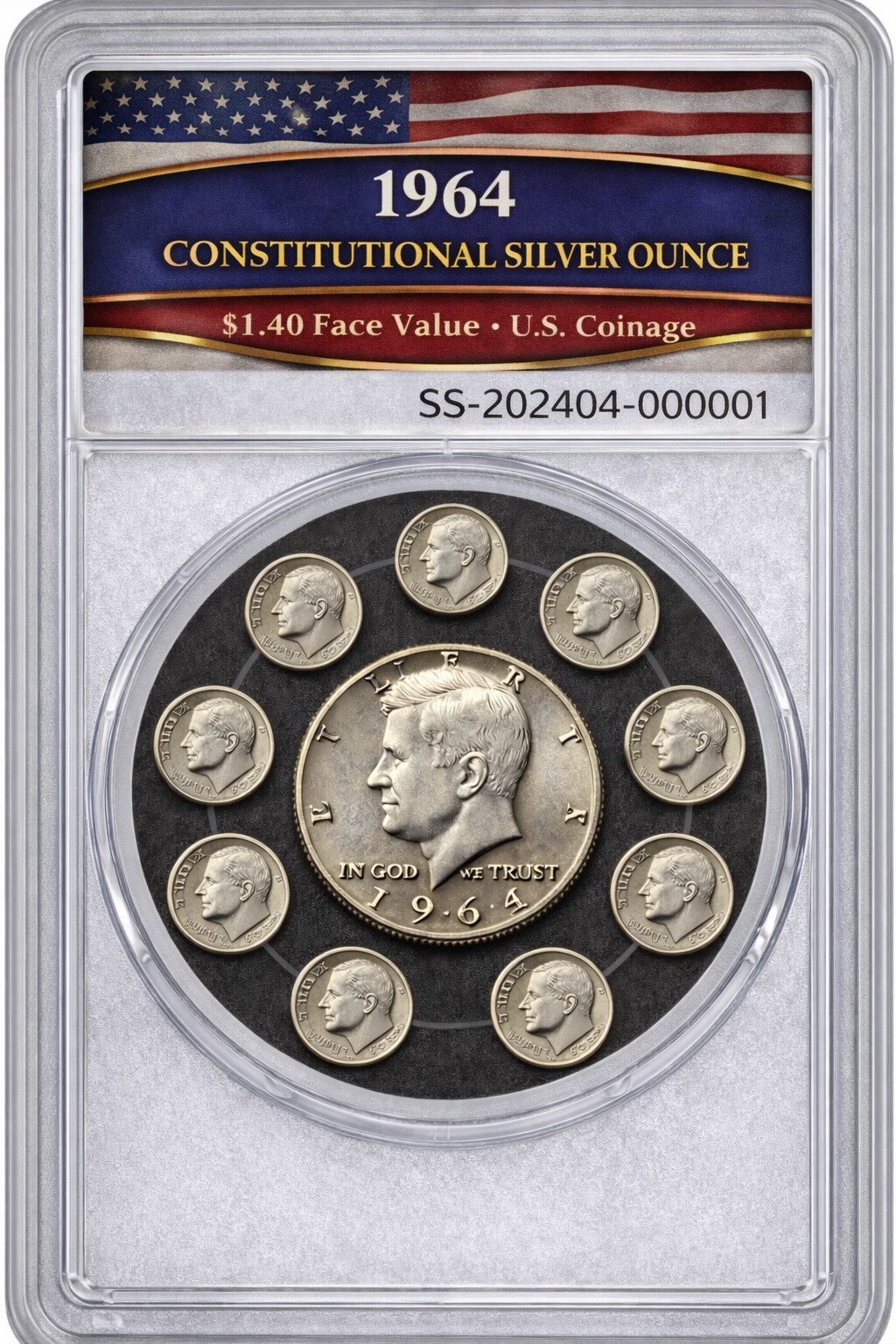 $1.40 Face Ounce‑Class — 1 Half + 9 Dimes (10‑Coin Build)